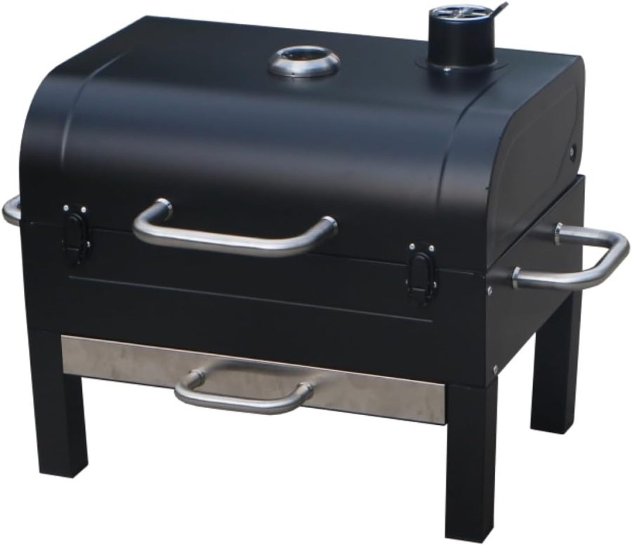 Portable Tabletop BBQ Grill - 18-inch, 2-Tiered, Side Handles & Lid - Compact Charcoal Grill for Picnic & Tailgate