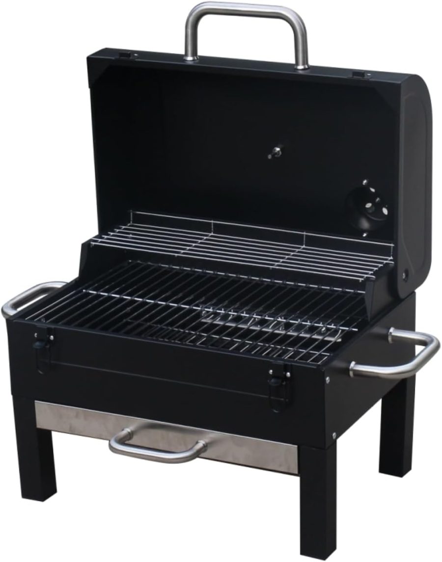 Portable Tabletop BBQ Grill - 18-inch, 2-Tiered, Side Handles & Lid - Compact Charcoal Grill for Picnic & Tailgate - Image 2
