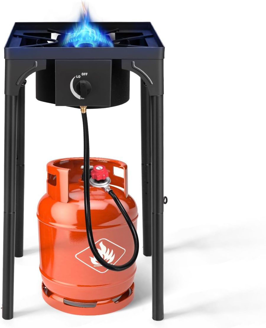 75,000 BTU Portable Gas Camping Stove, Outdoor Propane Burner with 20psi Regulator, High Pressure Single Cooker Camp Cooking Home Brewing and Frying