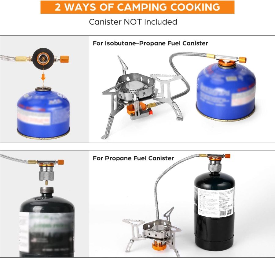 3500W/6800W Windproof Camp Stove Camping Gas Stove with Fuel Canister Adapter, Piezo Ignition, Carry Case, Portable Collapsible Stove Burner for Outdoor Backpacking Hiking and Picnic - Image 2