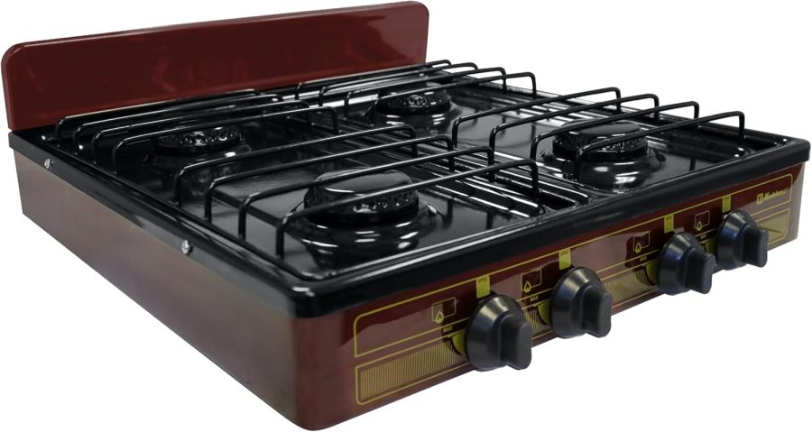 4-Burner Gas Stove, Portable, Porcelain Cover and Four 16,000 BTU Burners, Bronze Stove For Propane Gas, 20.8" x 24.6" x 5.12", Perfect for Outdoors and Camping, PFK 400A