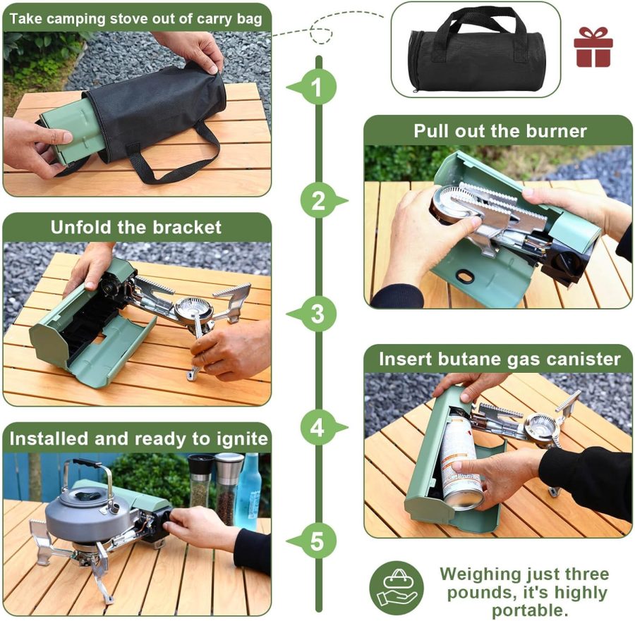 Portable Camping Stove with Storage Bag | 8871 BTU/2600W High-Power Outdoor Gas Stove for Hiking, Picnic, RV Trips & Emergency Use | Windproof & Compact Design - Image 2