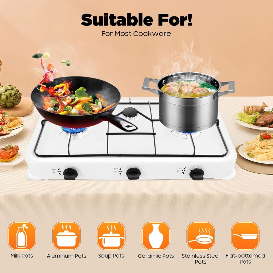 Portable 23″x13″ Built in Gas Cooktop 3 Burners Stainless Steel Gas Stove Top, LPG Convertible Gas Cooktops - Image 2