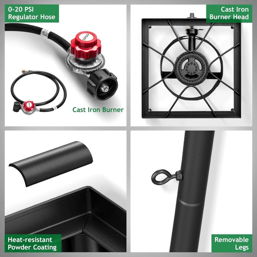 75,000 BTU Portable Gas Camping Stove, Outdoor Propane Burner with 20psi Regulator, High Pressure Single Cooker Camp Cooking Home Brewing and Frying - Image 2