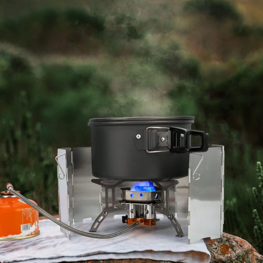 3500W/6800W Windproof Camp Stove Camping Gas Stove with Windscreen, Fuel Canister Adapter, Piezo Ignition for Outdoor Backpacking Hiking and Picnic - Image 2
