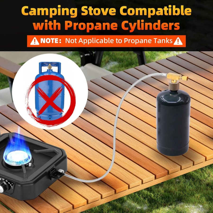Upgraded 2 Burner Propane Stove Compatible with Propane Cylinders, 2 Burner Camp Stove with Griddle and 16000 BTU Adjustable Burners, Portable Camping Stove Propane with Carry Bag & Handle for Camping - Image 2