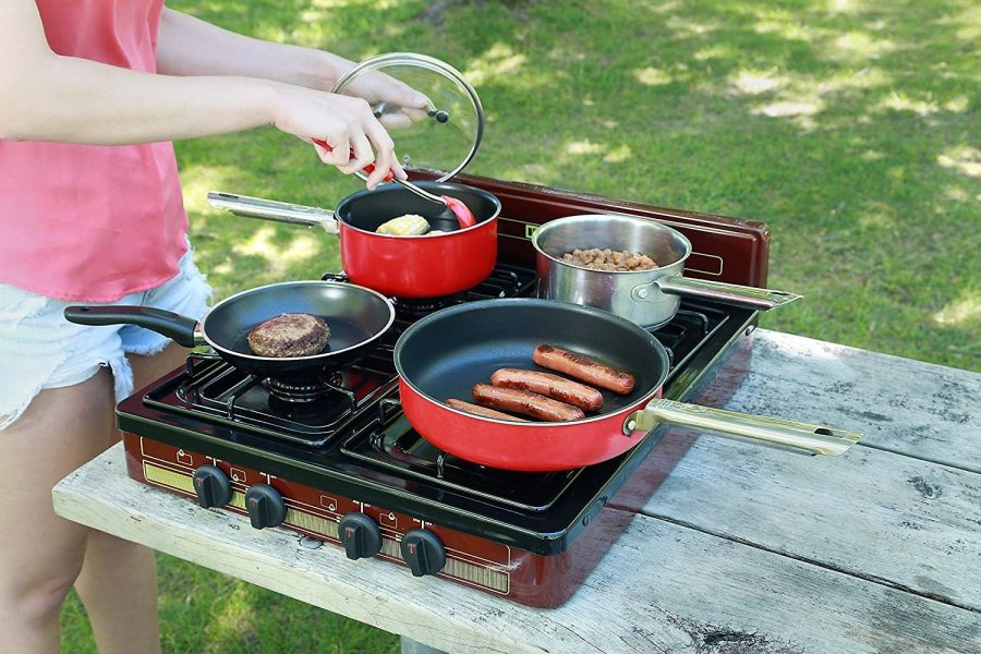 4-Burner Gas Stove, Portable, Porcelain Cover and Four 16,000 BTU Burners, Bronze Stove For Propane Gas, 20.8" x 24.6" x 5.12", Perfect for Outdoors and Camping, PFK 400A - Image 2